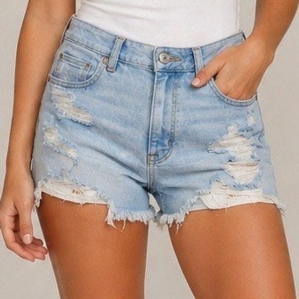 American Eagle Distressed High Rise Denim Shorts Women‎ 6 Light Wash